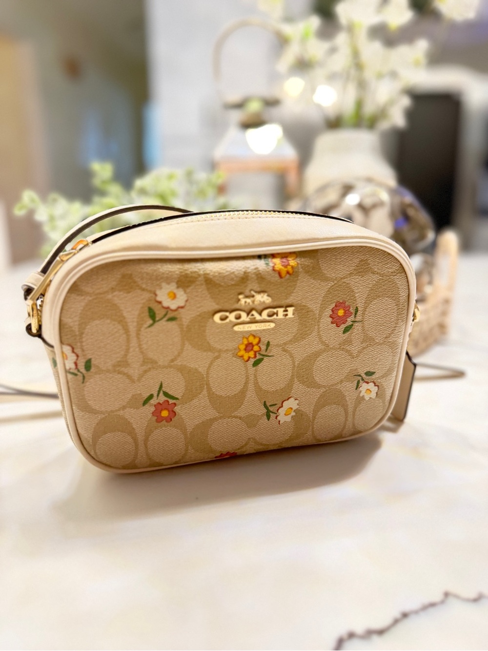 Coach Beige Signature Floral Crossbody Bag - Picture 2 of 14